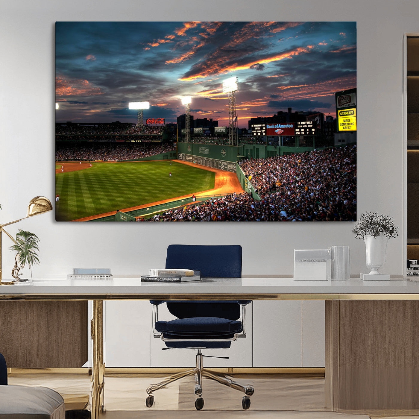 66781-MGV-CV-36X24-Baseball Stadium Wall Art – Canvas Print Evening Game Field Packed Crowd Sunset Sky Sports Photography, Dynamic Decor for Game