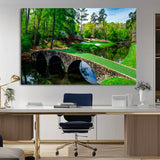 57655-MGV-CV-36X24-Golf Course Wall Art – Canvas Print Scenic Green Fairway Stone Bridge Water Reflection Landscape, Classic Sports Decor for Office,