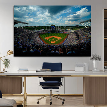 37127-MGV-CV-36X24-Kauffman Stadium Wall Art Canvas Print, Framed Kansas City Royals Field Art Picture Print, Baseball Stadium Perfect Sport Room
