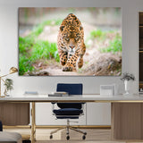 75066-MGV-CV-36X24-Leopard Wall Art Canvas Print, Framed Wild Animal Art Picture Print, Blue Eye Leopard Perfect Wild Minimal Decor Artwork
