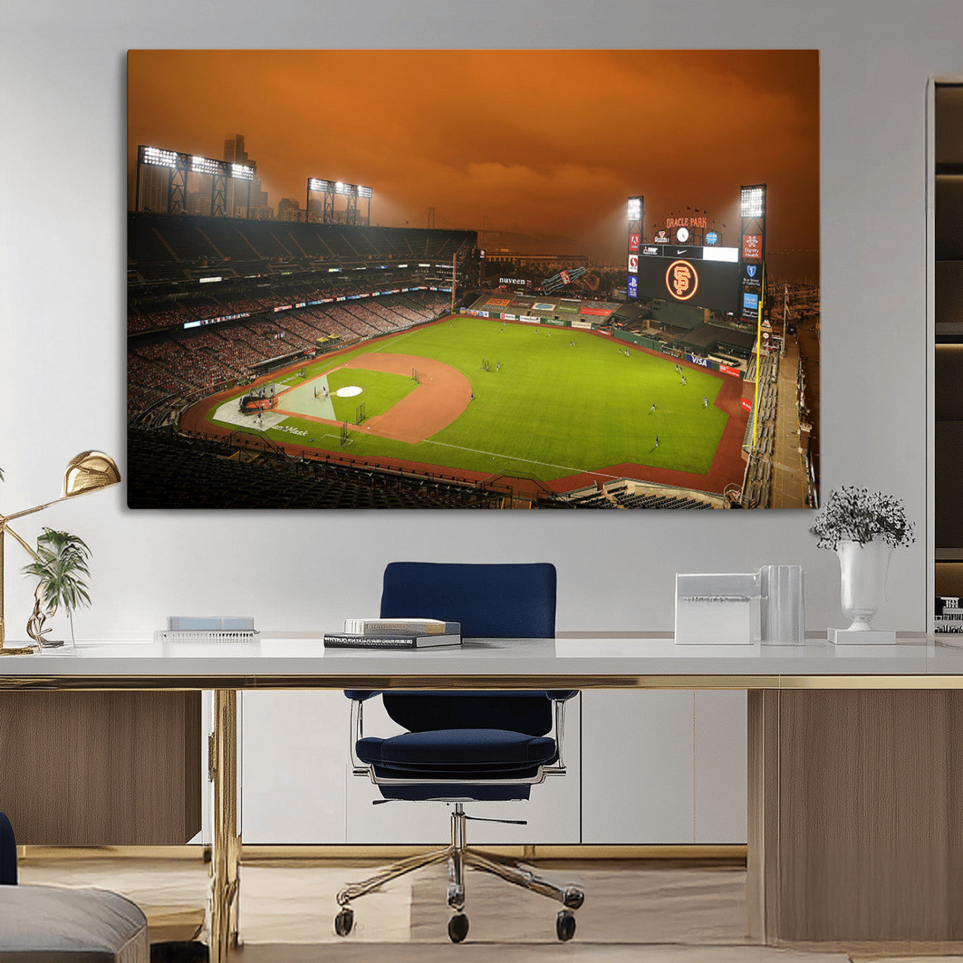 31315-MGV-CV-36X24-Oracle Park Stadium Wall Art Canvas Print, Framed California Stadium Art Picture Print, Oracle Park Field Perfect Sport Room Decor