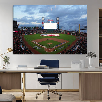 44631-MGV-CV-36X24-Oracle Park Stadium Wall Art Canvas Print, Framed San Francisco Giants Art Picture Print, Giants Stadium Field Perfect Sports Room