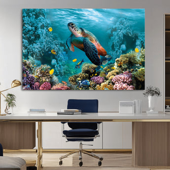 38661-MGV-CV-36X24-Sea Turtle Wall Art Canvas Print, Framed Ocean Wildlife Art Picture Print, Turtle Perfect Coastal Nature Decor Artwork