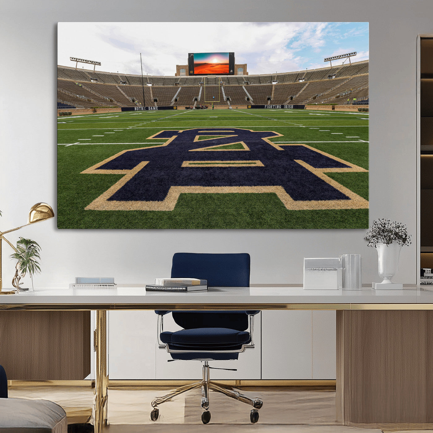 52835-MGV-CV-36X24-Notre Dame Stadium Wall Art Canvas Print, Framed Indiana Stadium Art Picture Print, Notre Dame Field Perfect Sport Room Decor