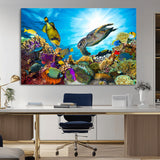 44772-MGV-CV-36X24-Underwater Sea Turtle Wall Art – Vibrant Coral Reef and Tropical Fish Canvas Print, Ocean Marine Life Decor for Living Room,