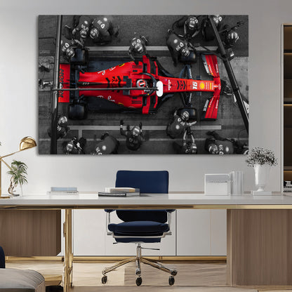 99356-MGV-CV-36X24-Ferrari Pit Stop Wall Art – Formula 1 Racing Car Canvas Print, Red Speed Machine Motorsport Decor for Office, Garage, Man Cave or