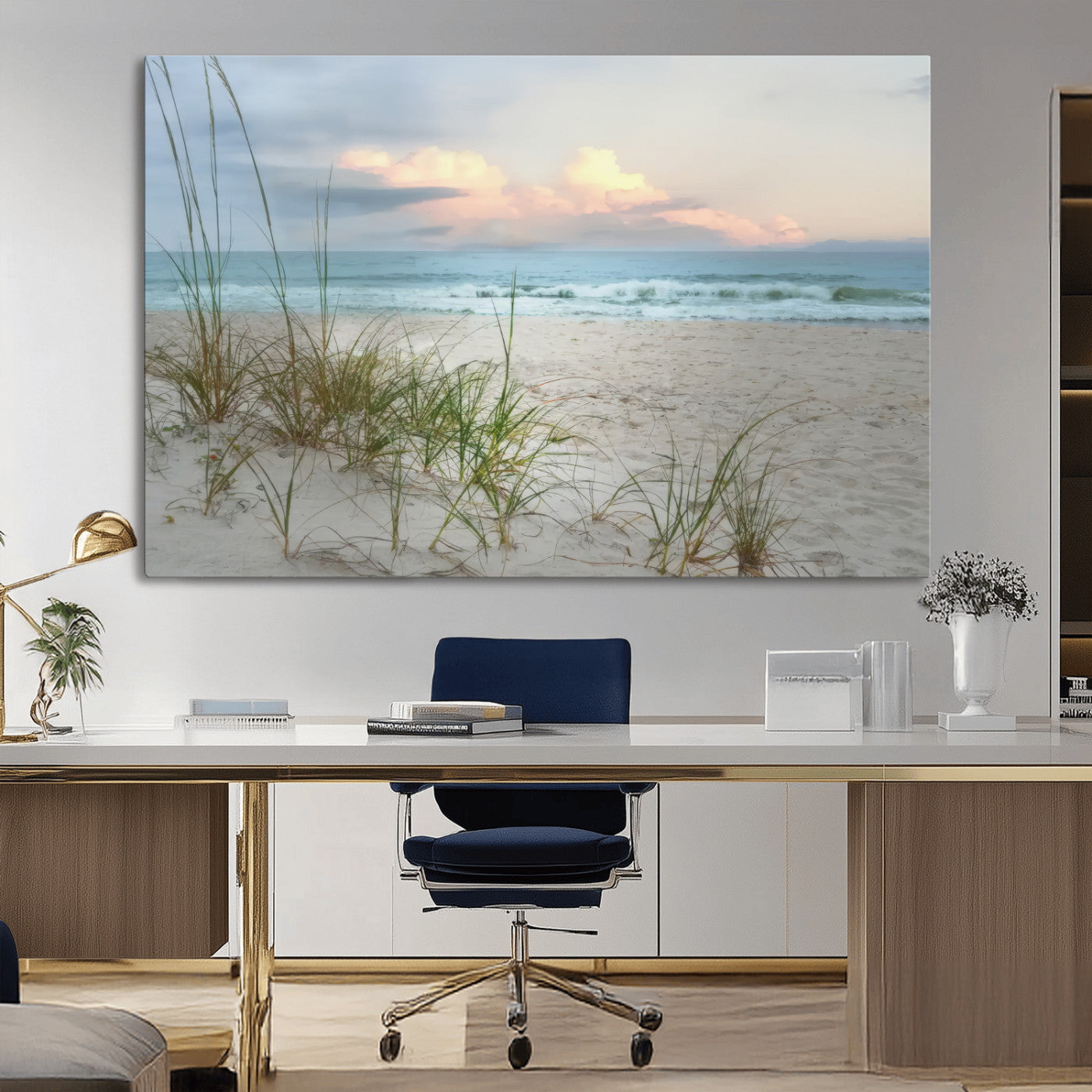 Test1001-MGV-CV-36X24-Coastal Beach Wall Art – Panoramic Ocean Waves and Sandy Dunes Canvas Print, Serene Seascape with Sea Oats for Relaxing Home or