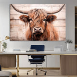 93730-MGV-CV-36X24-Scottish Cow Wall Art Canvas Print, Framed Longhorn Cow Art Picture Print, Highland Cattle Perfect Rustic Farmhouse Decor Artwork