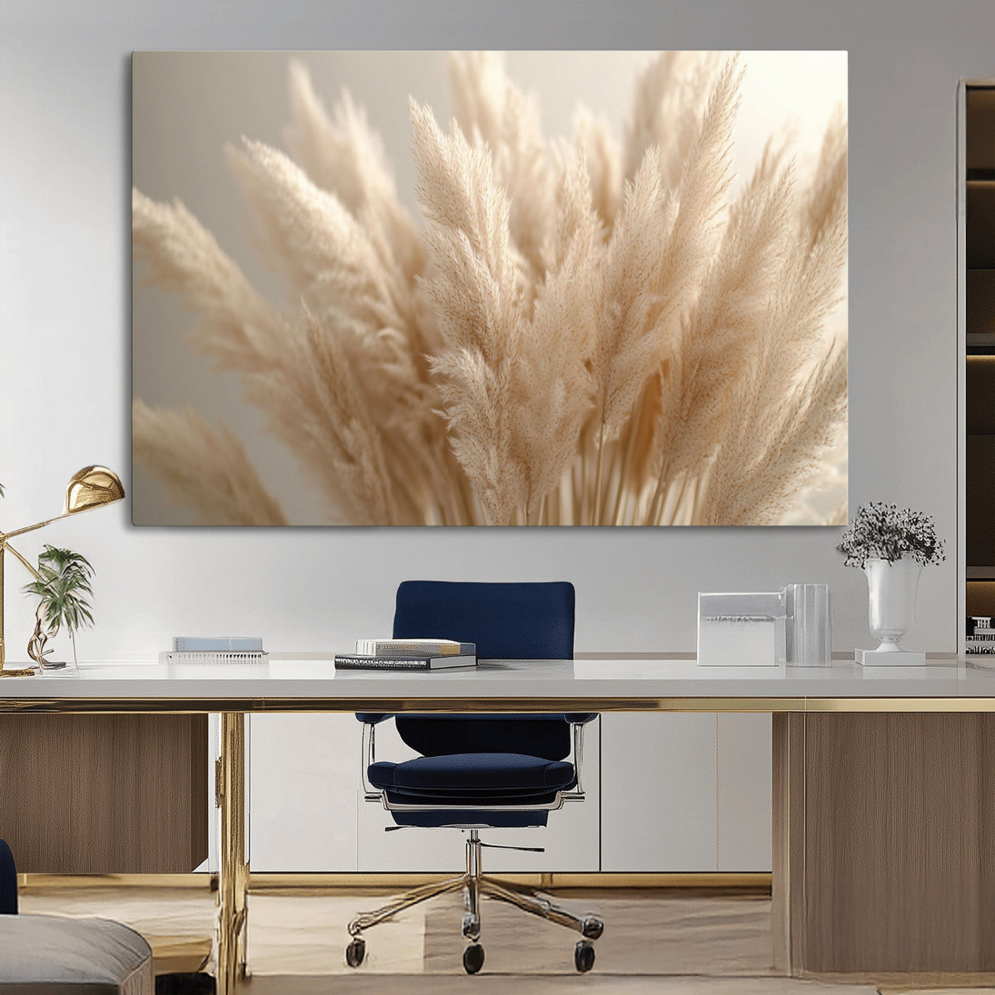 50300-MGV-CV-36X24-Pampas Grass Wall Art Canvas Print, Framed Minimalist Pampas Grass Art Picture Print, Beige Pampas Grass Perfect Minimalist Boho