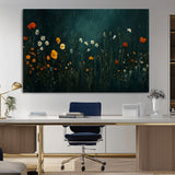 87037-MGV-CV-36X24-Wildflower Wall Art – Dark Botanical Floral Canvas Print, Modern Nature Painting Poster with Daisies Poppies Orange Flowers for