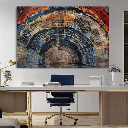 63519-MGV-CV-36X24-Tree Ring Wall Art – Rustic Nature Wood Grain Canvas Print, Abstract Natural Texture Artwork Poster for Living Room, Bedroom,