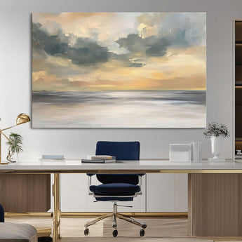 45544-MGV-CV-36X24-Ocean Sunset Wall Art – Serene Seascape Canvas Print with Golden Sky and Calm Water, Coastal Beach Artwork for Living Room,