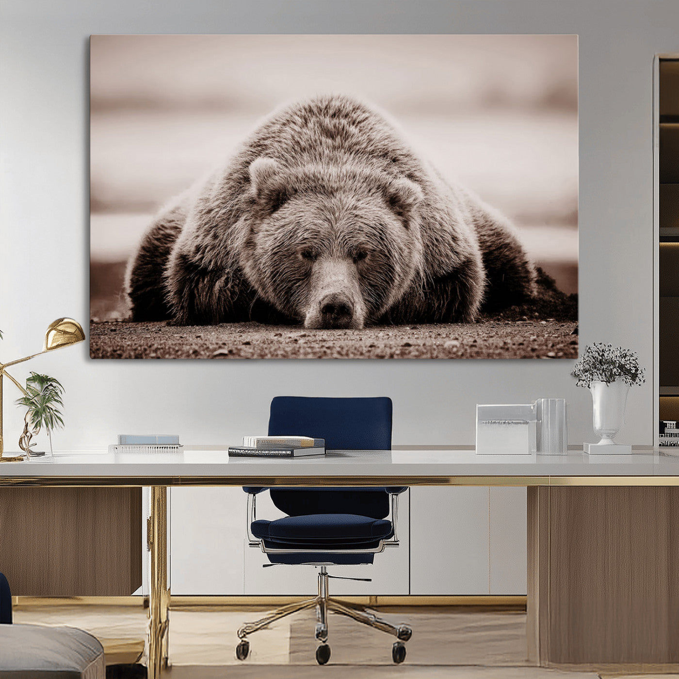 20611-MGV-CV-36X24-Grizzly Bear Wall Art – Majestic Wildlife Sepia Canvas Print, Rustic Nature Animal Artwork for Cabin, Lodge, Living Room, Bedroom,
