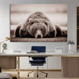 20611-MGV-CV-36X24-Grizzly Bear Wall Art – Majestic Wildlife Sepia Canvas Print, Rustic Nature Animal Artwork for Cabin, Lodge, Living Room, Bedroom,