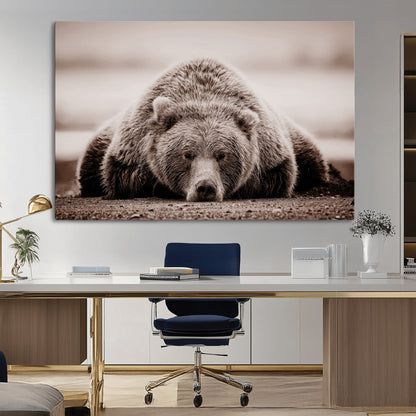 20611-MGV-CV-36X24-Grizzly Bear Wall Art – Majestic Wildlife Sepia Canvas Print, Rustic Nature Animal Artwork for Cabin, Lodge, Living Room, Bedroom,
