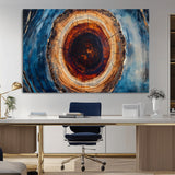 30457-MGV-CV-36X24-Tree Ring Abstract Wall Art – Blue and Brown Wood Grain Canvas Print, Modern Nature Inspired Painting for Rustic Living Room,