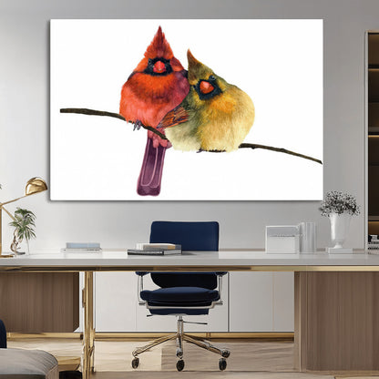 67752-MGV-CV-36X24-Cardinal Couple Wall Art – Male and Female Cardinal Canvas Print, Romantic Bird Artwork for Nature Lovers, Living Room, Bedroom,