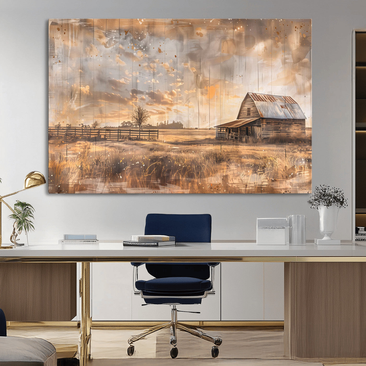 FARM2-MGV-CV-36X24-Rustic Farmhouse Wall Art Canvas Print, Framed Old Barn Art Picture Print, Southwestern Farmhouse Perfect Rustic Decor Artwork