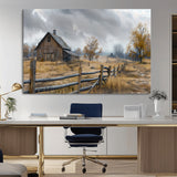 Farm1-MGV-CV-36X24-Rustic Autumn Farmhouse Wall Art – Serene Countryside Scene Canvas Print, Weathered Barn and Autumn Trees Decor for Living Room,