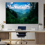 74439378-MGV-CV-36X24-Tropical Jungle Wall Art Canvas Print, Framed Lush Valley Art Picture Print, Forest Mountains Perfect Tropical Wilderness Decor