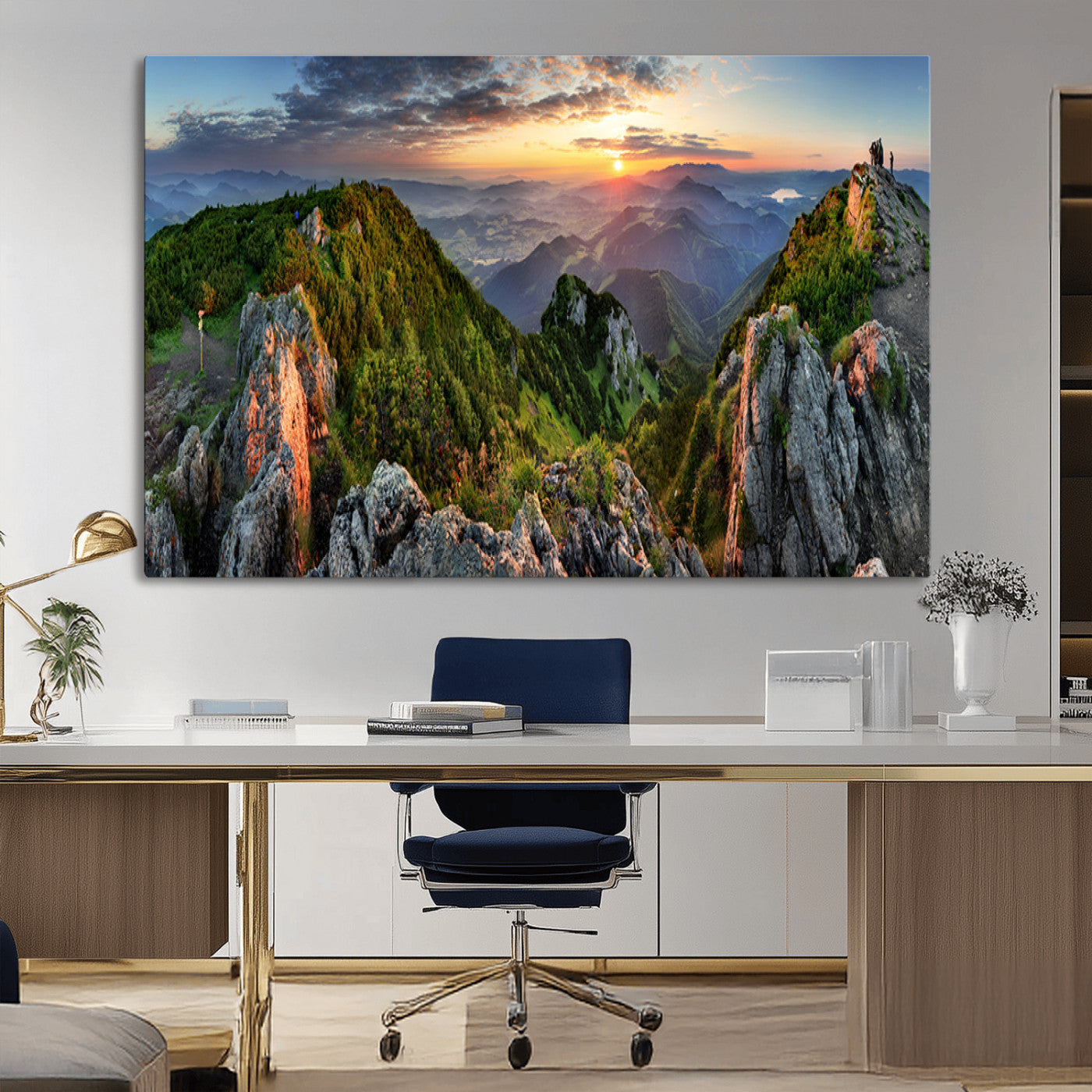 51582565-MGV-CV-36X24-Mountain Sunrise Panorama Wall Art – Scenic Landscape Canvas Print, Hiking Adventure Nature Photography, Large Mountain Range Wall