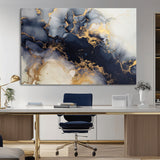 41136487-MGV-CV-36X24-Black Marble Wall Art Canvas Print, Framed Gold Veins Art Picture Print, Abstract Texture Perfect Moody Luxe Decor Artwork
