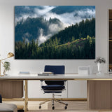 84598503-MGV-CV-36X24-Misty Forest Wall Art Canvas Print, Framed Pine Hills Art Picture Print, Moody Hills Perfect Moody Woodland Decor Artwork