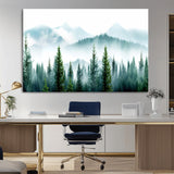 16716676-MGV-CV-36X24-Pine Forest Wall Art Canvas Print, Framed Misty Mountains Art Picture Print, Foggy Trees Perfect Moody Forest Decor Artwork