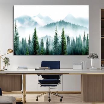 16716676-MGV-CV-36X24-Pine Forest Wall Art Canvas Print, Framed Misty Mountains Art Picture Print, Foggy Trees Perfect Moody Forest Decor Artwork