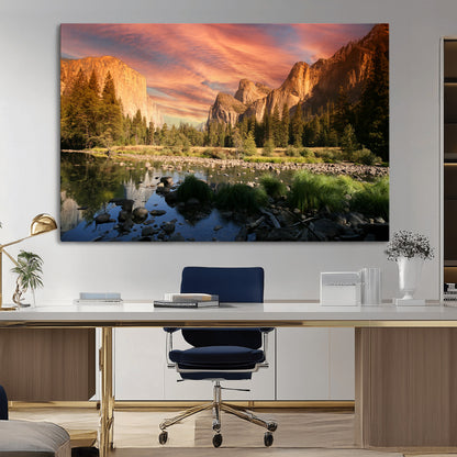 31199457-MGV-CV-36X24-Yosemite Valley Wall Art Canvas Print, Framed El Capitan Art Picture Print, Sunset Sky Perfect Vibrant Western Decor Artwork