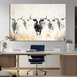 40397799-MGV-CV-36X24-Texas Longhorn Wall Art Canvas Print, Framed Rustic Herd Art Picture Print, Western Bull Perfect Neutral Western Decor Artwork