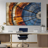 96890915-MGV-CV-36X24-Abstract Tree Ring Wall Art – Rustic Nature Canvas Print with Wood Grain Texture, Modern Earth Tone Artwork for Office, Living