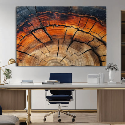 65909987-MGV-CV-36X24-Rustic Tree Ring Wall Art – Nature Inspired Wooden Texture Canvas Print, Modern Abstract Artwork for Living Room, Bedroom, Office