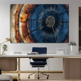 60099360-MGV-CV-36X24-Blue Tree Ring Wall Art – Rustic Wood Grain Canvas Print, Modern Abstract Artwork with Natural Texture for Living Room, Bedroom,