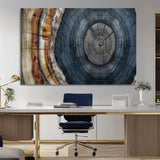 91368647-MGV-CV-36X24-Smoky Blue Tree Ring Wall Art – Rustic Wood Cross Section Canvas Print, Modern Nature Inspired Decor for Living Room, Office, or