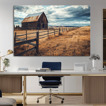 69356982-MGV-CV-36X24-Old Barn Wall Art Canvas Print, Framed Rustic Fence Art Picture Print, Wooden Farmhouse Perfect Rustic Farmhouse Decor Artwork