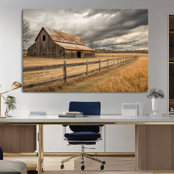 26821575-MGV-CV-36X24-Old Barn Wall Art Canvas Print, Framed Rustic Barn Art Picture Print, Moody Farm Perfect Rustic Farmhouse Decor Artwork
