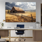 38758826-MGV-CV-36X24-Rustic Barn Wall Art Canvas Print, Framed Moody Barn Art Picture Print, Golden Field Perfect Rustic Farmhouse Decor Artwork