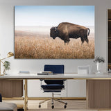 91267849-MGV-CV-36X24-Wild Bison Wall Art Canvas Print, Framed Bison in Prairie Art Picture Print, Rustic Western Perfect Rustic Western Decor Artwork