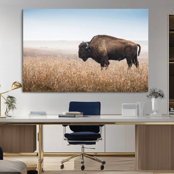 91267849-MGV-CV-36X24-Wild Bison Wall Art Canvas Print, Framed Bison in Prairie Art Picture Print, Rustic Western Perfect Rustic Western Decor Artwork
