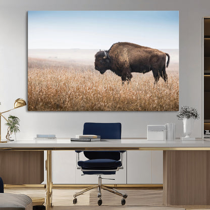 91267849-MGV-CV-36X24-Wild Bison Wall Art Canvas Print, Framed Bison in Prairie Art Picture Print, Rustic Western Perfect Rustic Western Decor Artwork