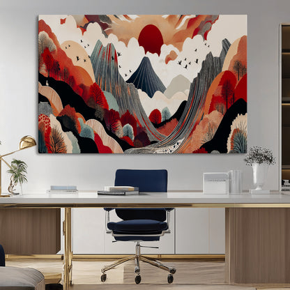 59495752-MGV-CV-36X24-Abstract Mountain Wall Art Canvas Print, Framed Vibrant Landscape Art Picture Print, Nature Drawing Perfect Contemporary