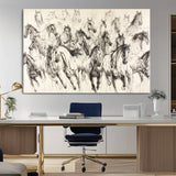 19433417-MGV-CV-36X24-Running Horses Wall Art Canvas Print, Framed Horse Sketch Art Picture Print, Galloping Herd Perfect Monochrome Western Decor