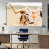 21060648-MGV-CV-36X24-Texas Longhorn Wall Art Canvas Print, Framed Speckled Cow Art Picture Print, Rustic Bull Perfect Rustic Western Decor Artwork