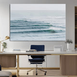 73969318-MGV-CV-36X24-Ocean Waves Wall Art Canvas Print, Framed Surfer Lineup Art Picture Print, Crowded Ocean Perfect Minimal Coastal Decor Artwork
