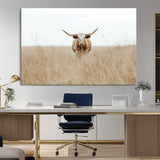 20927060-MGV-CV-36X24-Texas Longhorn Wall Art Canvas Print, Framed Lone Cattle Art Picture Print, Longhorn Bull Perfect Rustic Western Decor Artwork