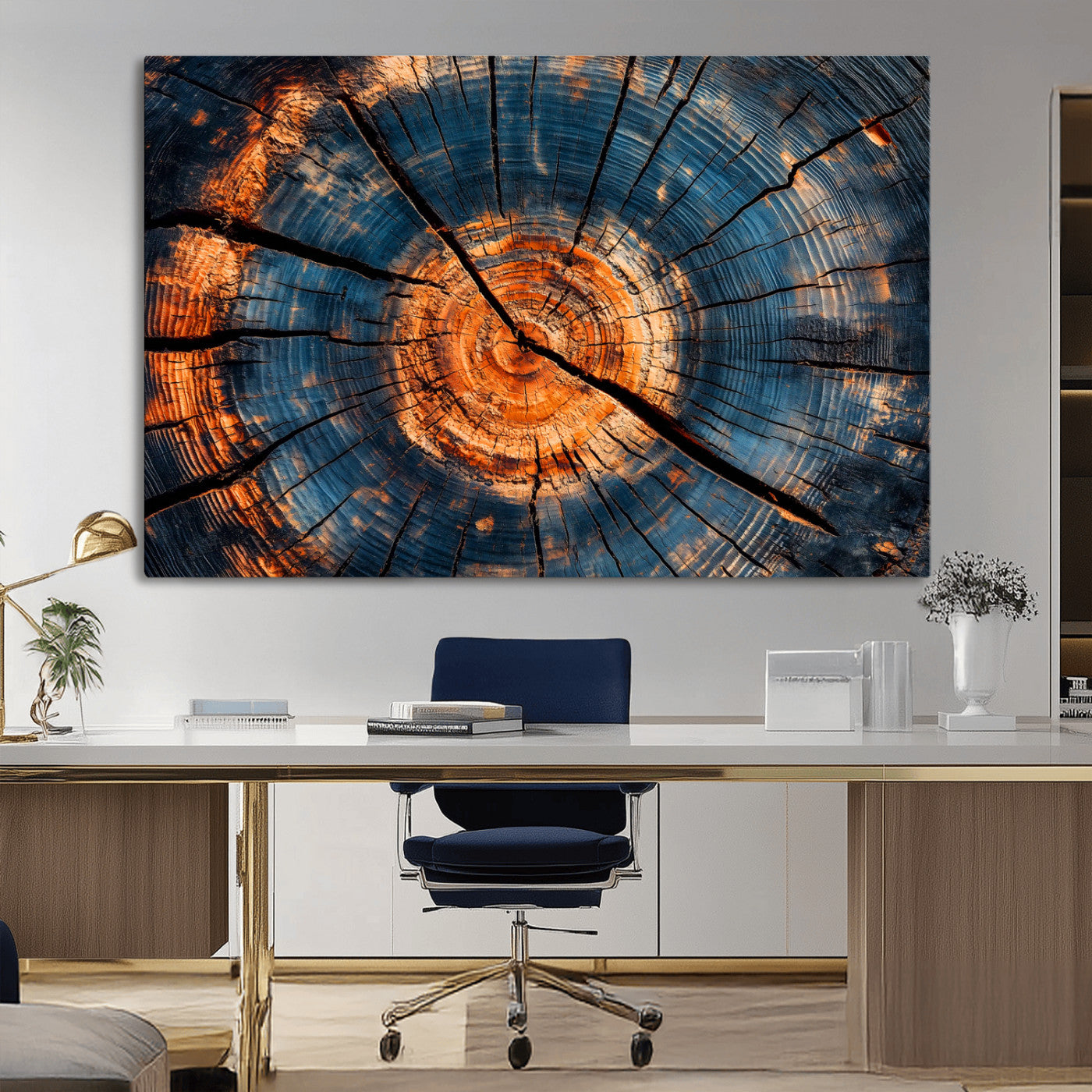 81894502-MGV-CV-36X24-Burnt Wood Wall Art Canvas Print, Framed Aged Timber Art Picture Print, Rustic Tree Slice Perfect Rustic Decor Artwork for Home,