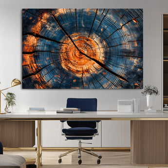 81894502-MGV-CV-36X24-Burnt Wood Wall Art Canvas Print, Framed Aged Timber Art Picture Print, Rustic Tree Slice Perfect Rustic Decor Artwork for Home,