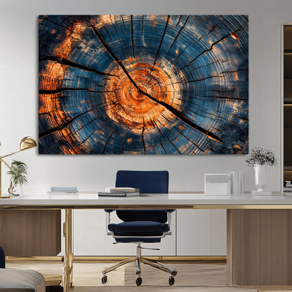 81894502-MGV-CV-36X24-Burnt Wood Wall Art Canvas Print, Framed Aged Timber Art Picture Print, Rustic Tree Slice Perfect Rustic Decor Artwork for Home,