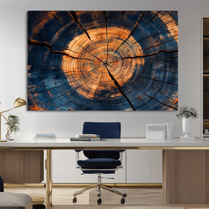 18975622-MGV-CV-36X24-Burnt Wood Wall Art Canvas Print, Framed Aged Timber Art Picture Print, Rustic Tree Slice Perfect Rustic Decor Artwork for Home,